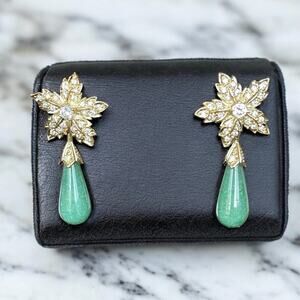JBK Camrose & Kross Earrings Dangles Aventurine & Swarovski Crystal Box & COA